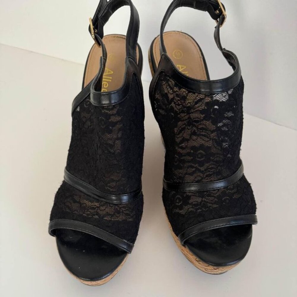 Allegra K Women's Lace Platform Wedges Wedge Heel Sandal SIZE 9